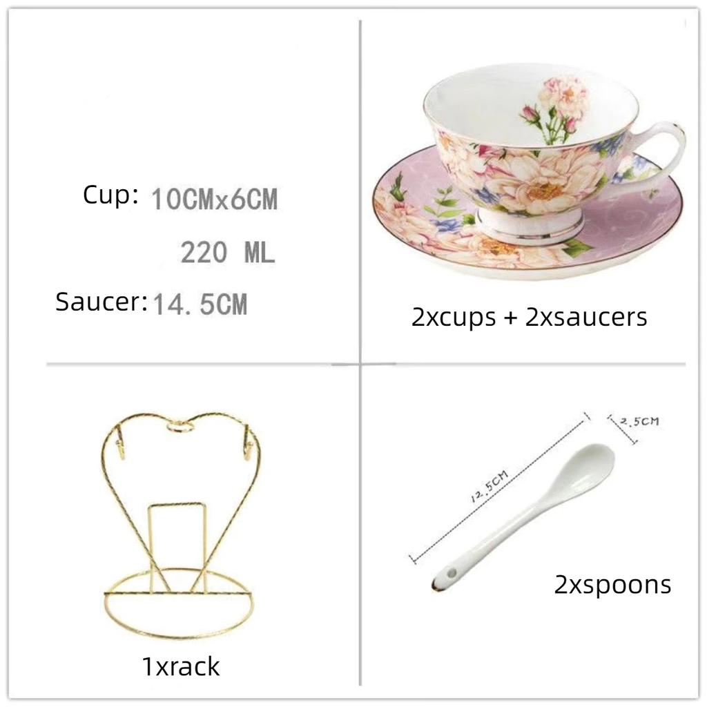 220ml Nordic Bone China Coffee Cup Set, Vintage English Style Tea & Coffee Mug Set