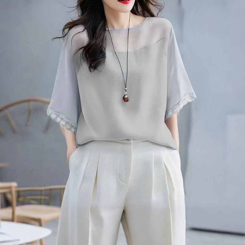 ZANZEA Women Casual Round Neck Summer Short Sleeve Loose Blouse