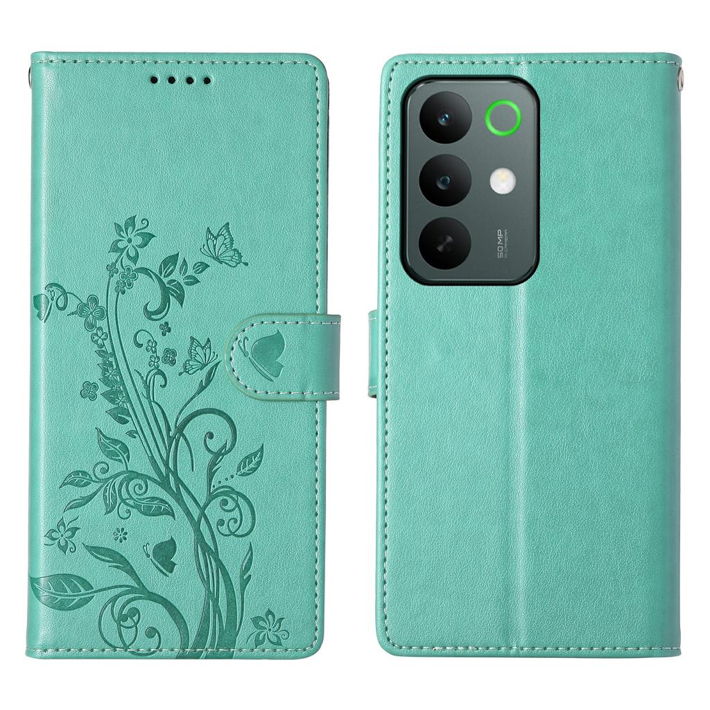 For Realme C85 Pro 4G Wallet Case Butterfly Floral Imprint PU Leather Phone Cover with Wrist Strap