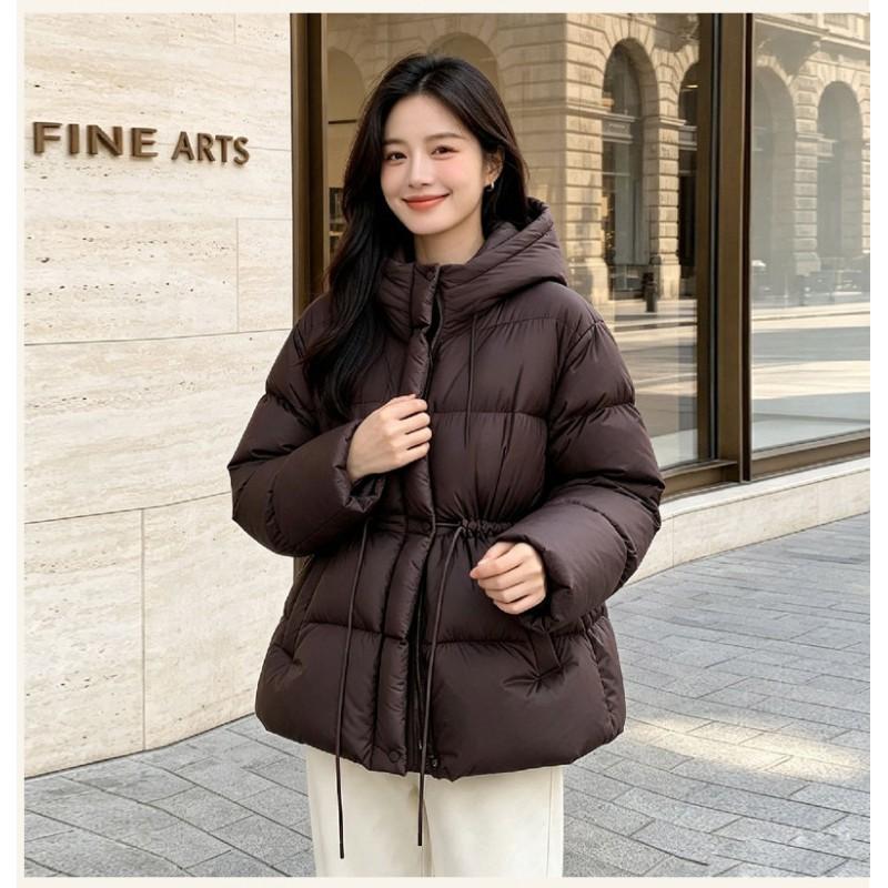 Womens Short Puffer Jacket With Hood Loose Fit Duck Down Winter Coat Daily Wear