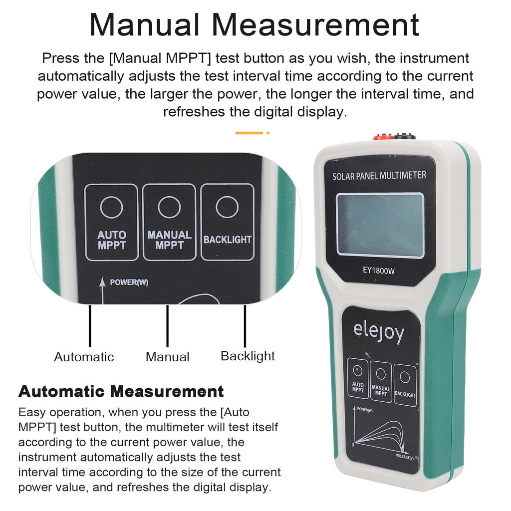 1800W Solar Panel Multimeter 120V Tester Photovoltaic Panel Multimeter Tester MPPT Photovoltaic Power Meter with LCD Backlight