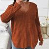 Women Plus Size Long Sleeve T-Shirt V Neck Striped Knitted Top Casual Loose Blouse Spring Solid Color Tops 5XL
