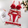 Fancy Metal Chain Sexy Lingerie 5Pcs Sets Luxury Hollow Out Bras And Panties Garters Underweat Suit Sensual Erotic Intimate Set