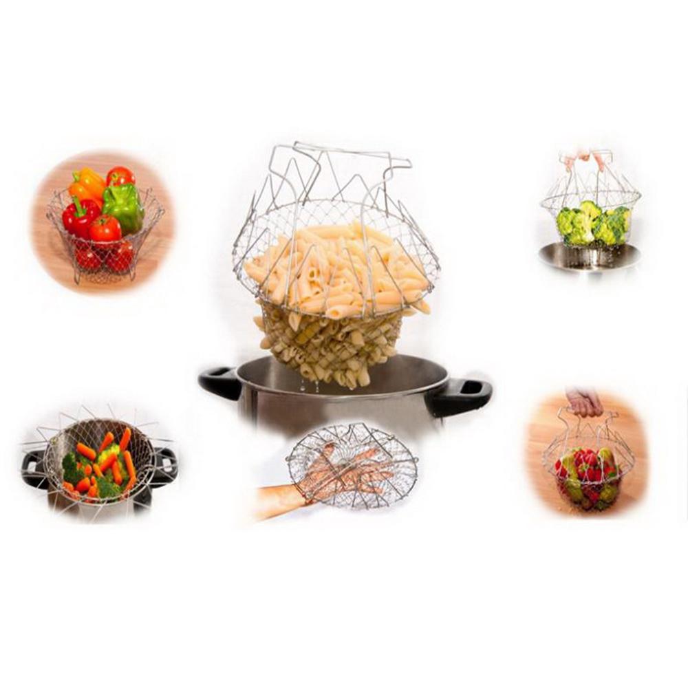 Faltbarer Dampfspül-Abtropf-Frittierkorb Französischer Kochkorb Magischer Korb Netzkorb Sieb Netz Küchenkochwerkzeug