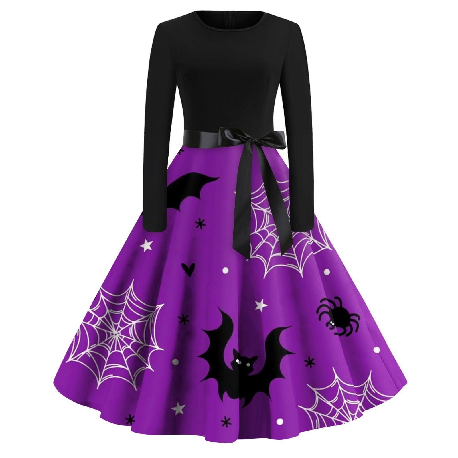 

Halloween Print Flare Dress For Women Long Sleeve Dress Party Casual Dresses Christmas S