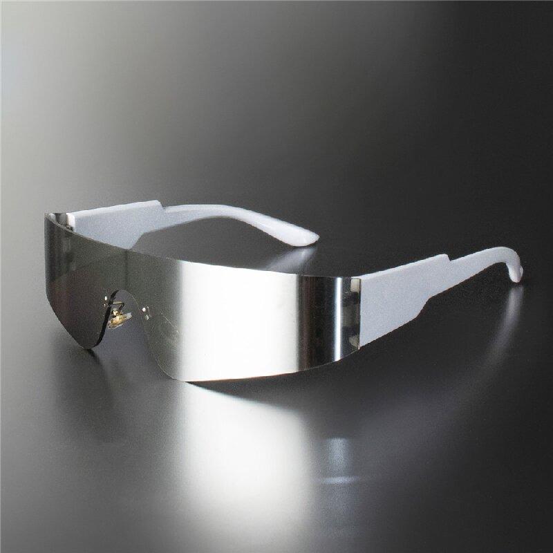 Flat Top Shield Fashion Punk Sunglasses Women Y2K Sun Glasses Men Mirror One Piece Eyewear 2000S 90S Goggles