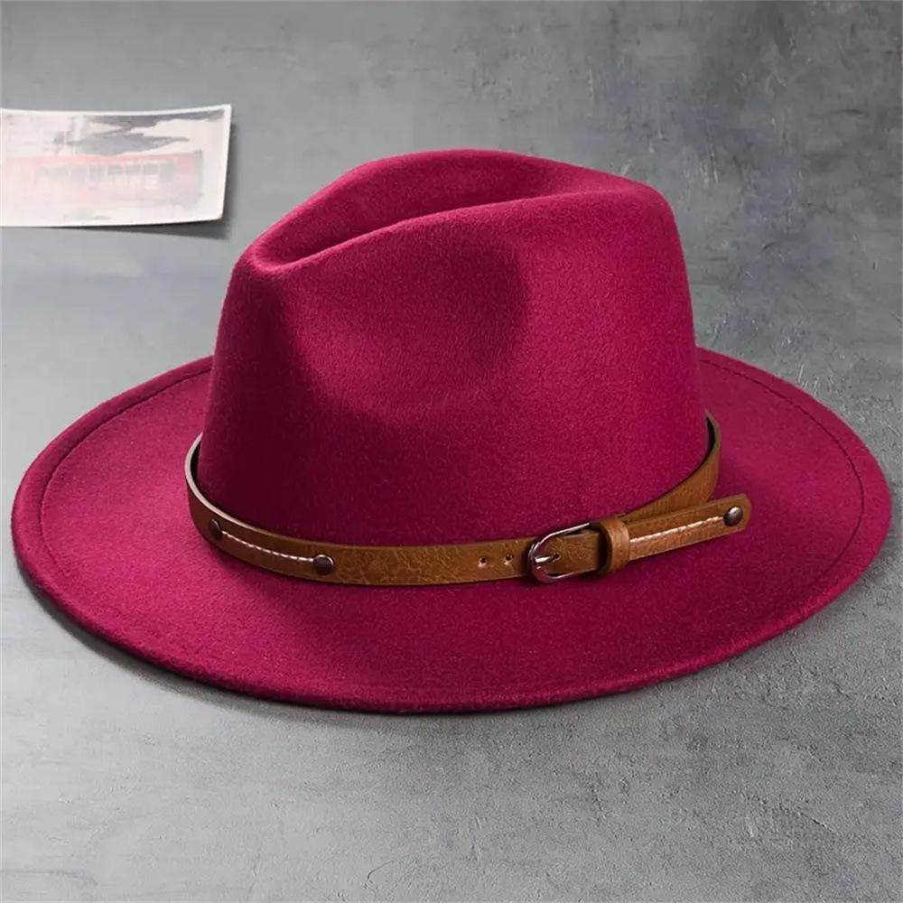 

New Popular Trend Fashionable Casual Retro Woolen Hats Suitable For All Seasons Versatile For Men And Women Big Brimmed Top Caps XS（old） бордовый