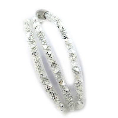 [M4111] - Silbergraues Designer-Armband „Joyaux“ (3 Reihen – 5 mm)