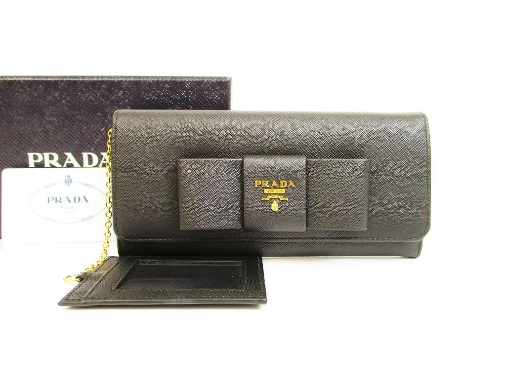 Authentic PRADA Saffiano Leather Ribbon Black Bifold Long Wallet Purse #6264 Refurbished