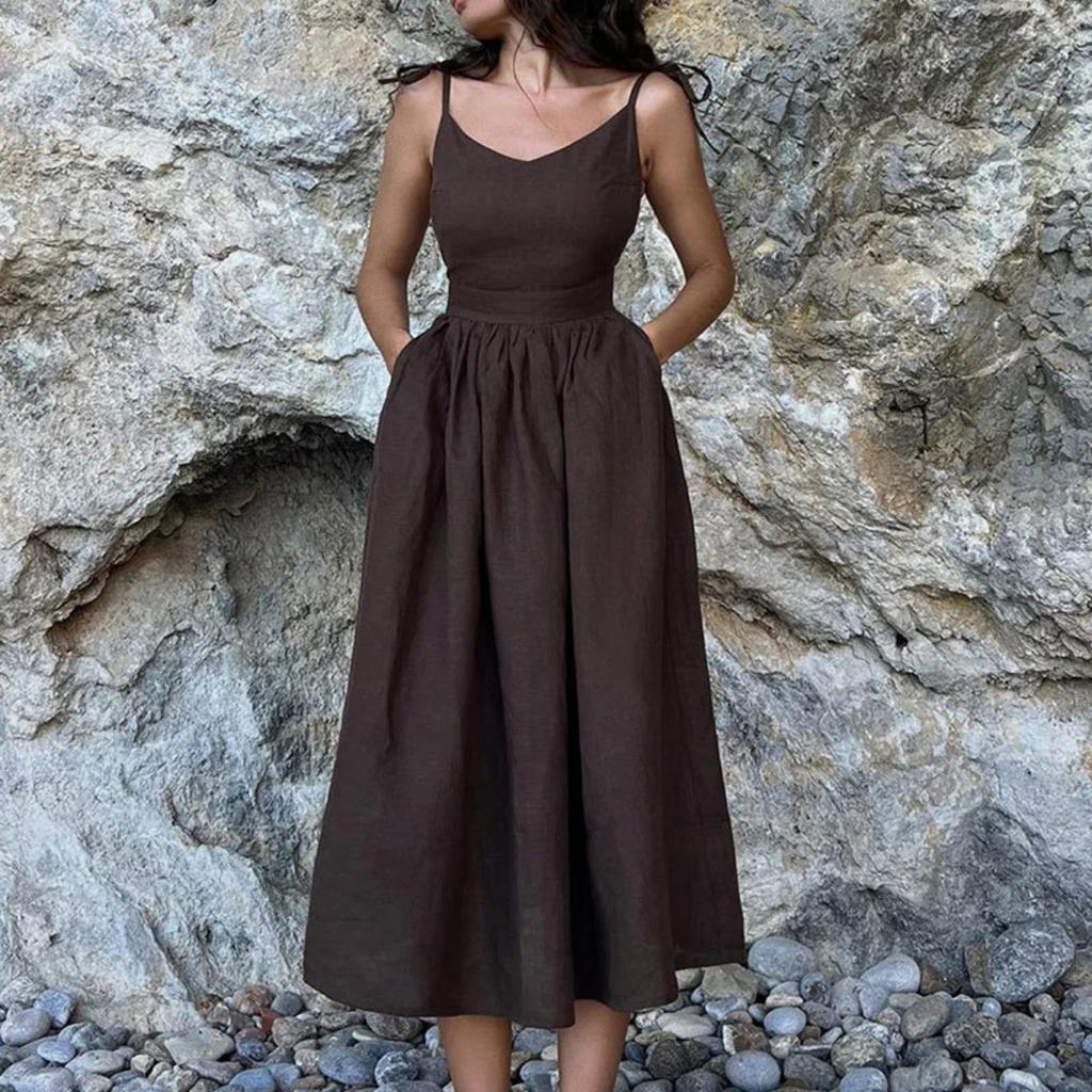Spring New Arrival Women's Elegant Sexy Solid High Waist Suspender Dress, European American Style Forest Aesthetic Casual Dress for Women