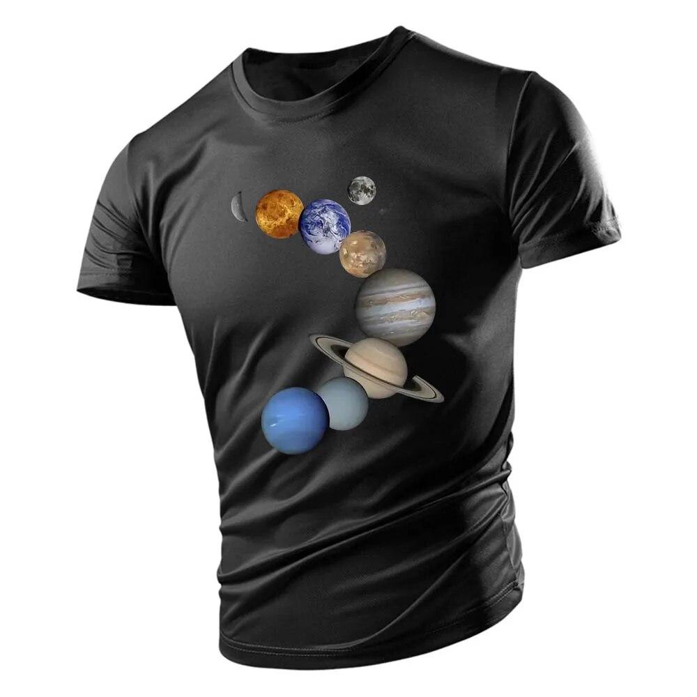 2023 Adult Men's Crewneck T-shirt Summer Casual Sports Loose Quick Drying Short Sleeve Fashion Nine Planets Print Youth Trend