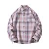 Autumn Men'S Abraded Thickened Plaid Long Sleeve Lapel Shirt Men'S Casual Loose Shirt