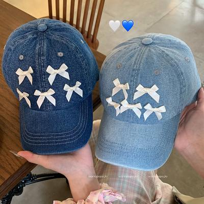 Bow Denim Baseball Cap for Women - Lightweight, Adjustable Fit, Sun Protection - Perfect for All Seasons, Korean Style, Butterfly Knot, Duckbill Cap