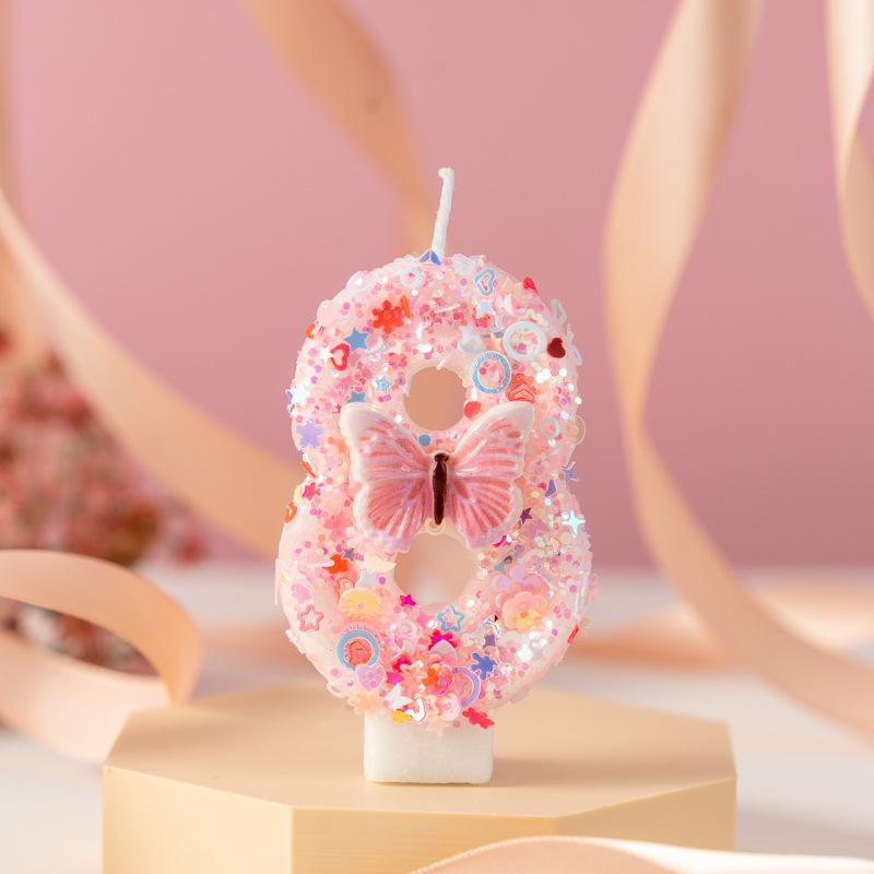 Creative Handmade Diy Digital Pink Butterfly Birthday Candle Pink Butterfly Style Party Cake Decoration Ceremony