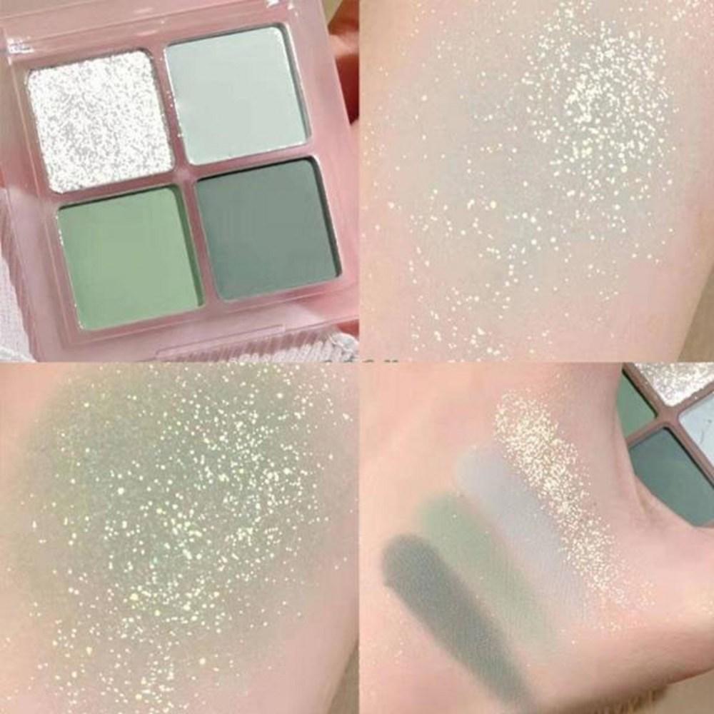 Fard de pleoape Jannysee-Fun, 4 culori, verde măsliniu, albastru, saturație scăzută, gri, pudră, fard de pleoape mat sidefat, 1 buc.