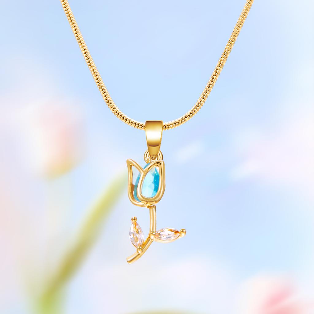 Leichter Luxus Zirkon Tulpen Anhänger Halskette für Damen Elegante Blume Schlüsselbein Kette Halskette Süßes Mädchen Schmuck Zubehör Geschenk