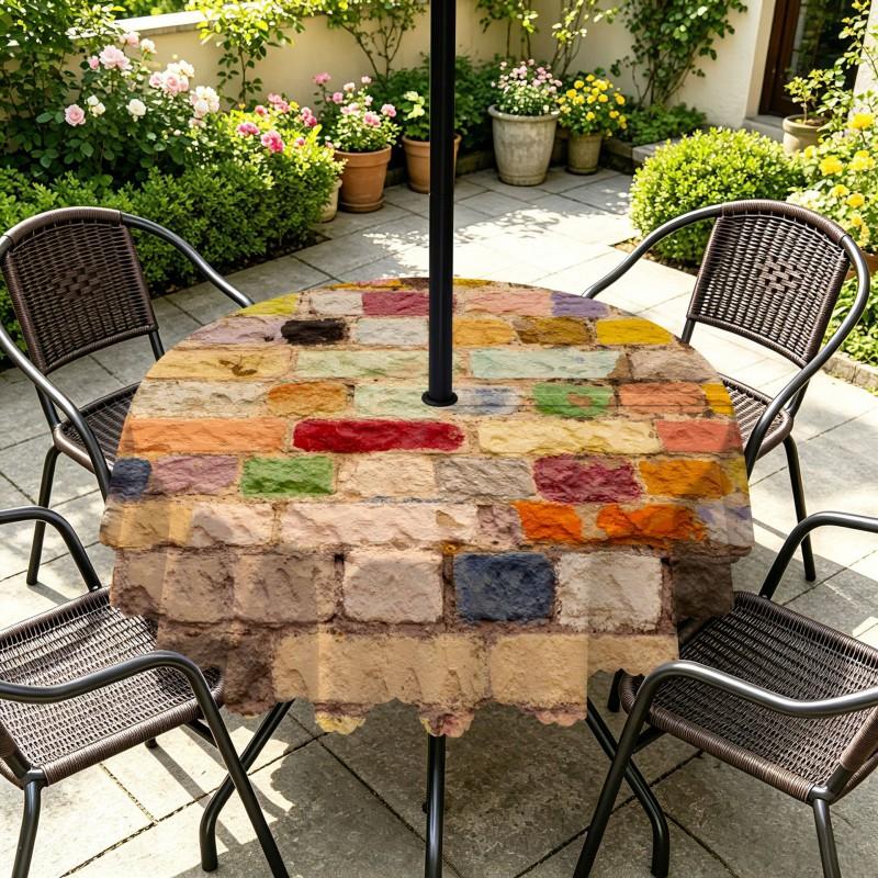 Outdoor Round Tablecloth With Umbrella Hole Waterproof Oil-Resistant Patio Dining Cover Deck Garden Terrace