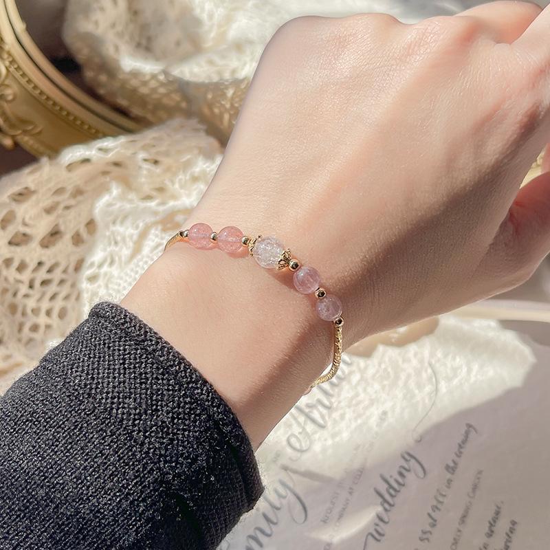Qiaoen Exquisite Strawberry Crystal Bracelet for Women - Luxury Niche Design Beaded Jewelry, Perfect Bestie Gift