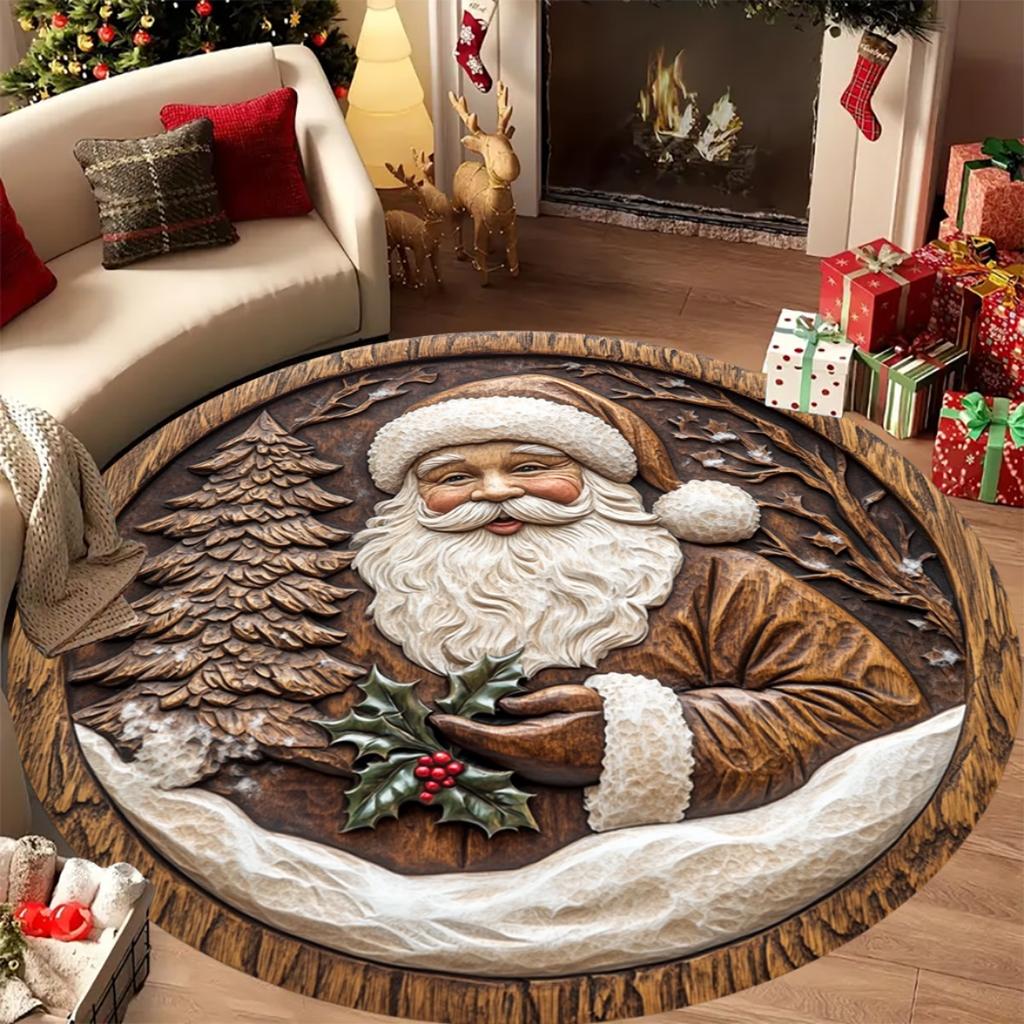 Festive Flannel Santa Mat, Plush Soft Rug for Christmas Thanksgiving, Cozy Home Gift for Living Room, Kitchen, Washable