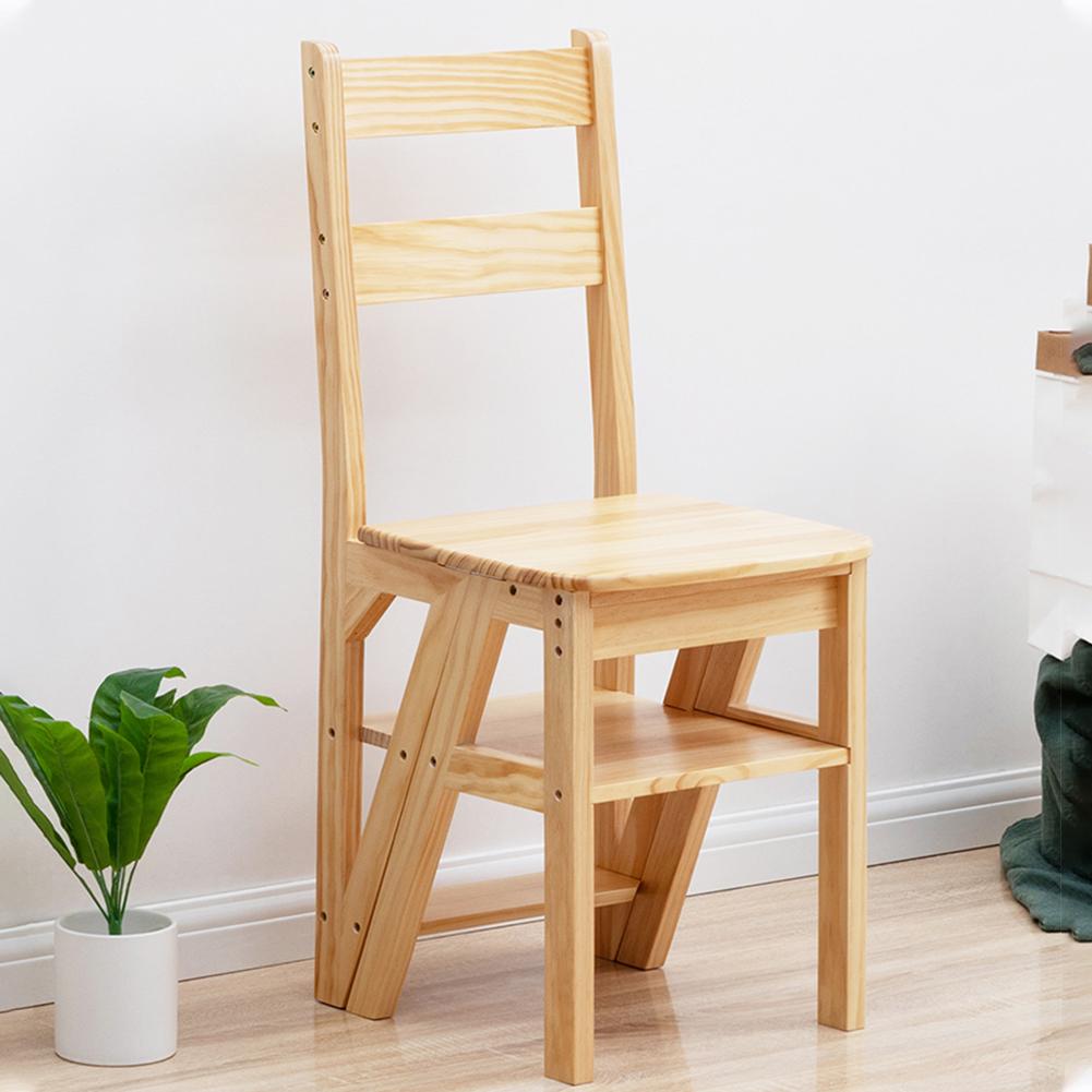 4-stufiger Klappstuhl aus Massivholz, multifunktional umwandelbar, Holzleiter, klappbarer Tritthocker für Innenbereich, Wohnzimmer, Schlafzimmer