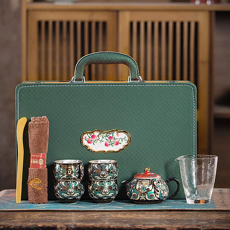 

Chaxun Gold & Silver Inlaid Taotie Enamel Silver Teaware Set