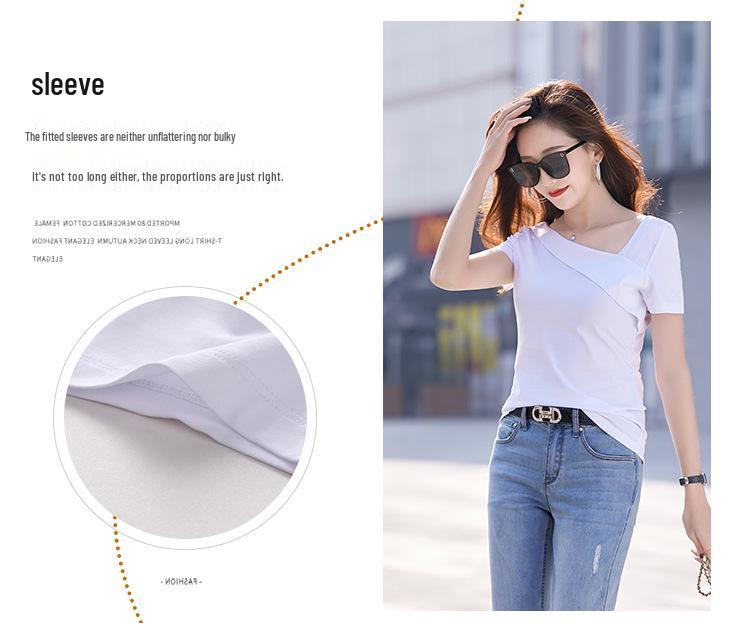 Clearance Women's Slanted Shoulder Modal Cotton Short Sleeve T-Shirt - Stylish & Comfortable