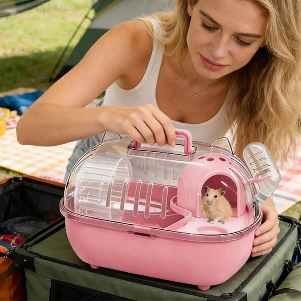 Transparent Cover Hamster Carrier Box Large Space Hamster Habitat Travel Hamster Cage  Car Outing