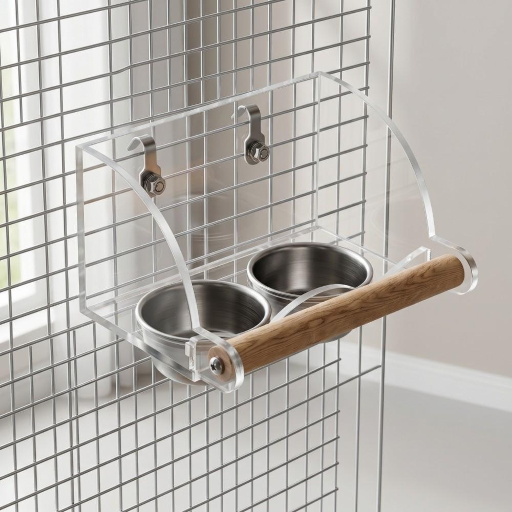Anti-Slip Stand Hanging Bird Cage Feeder 304 Stainless Steel Bird Food Container Aviary