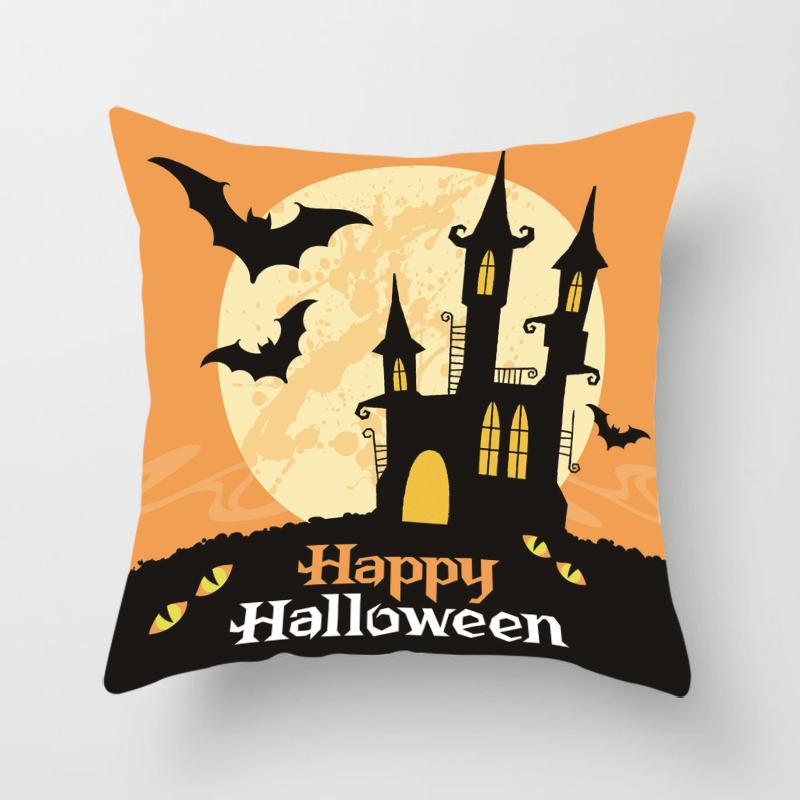 Halloween Theme Horror Pumpkin Bat Print Pattern Cushion Cover Home Living Room Sofa Decoration Square Throw Pillow Cover