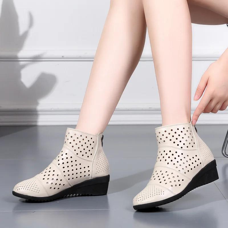  New Summer Woman Sandals Mesh Mid-heel Boots High Heels Wild Net Tide Street Shooting Breathable Women Sandal Dance Shoes