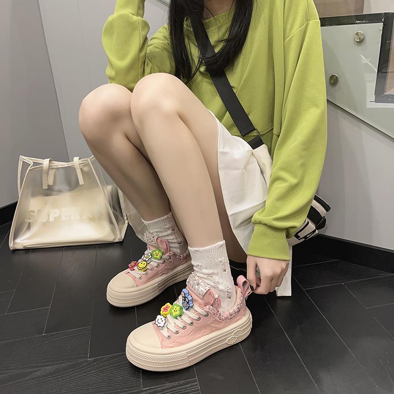 Platform muffin white canvas shoes women's 2025 autumn new small white shoes fashion casual board shoes versatile student tide