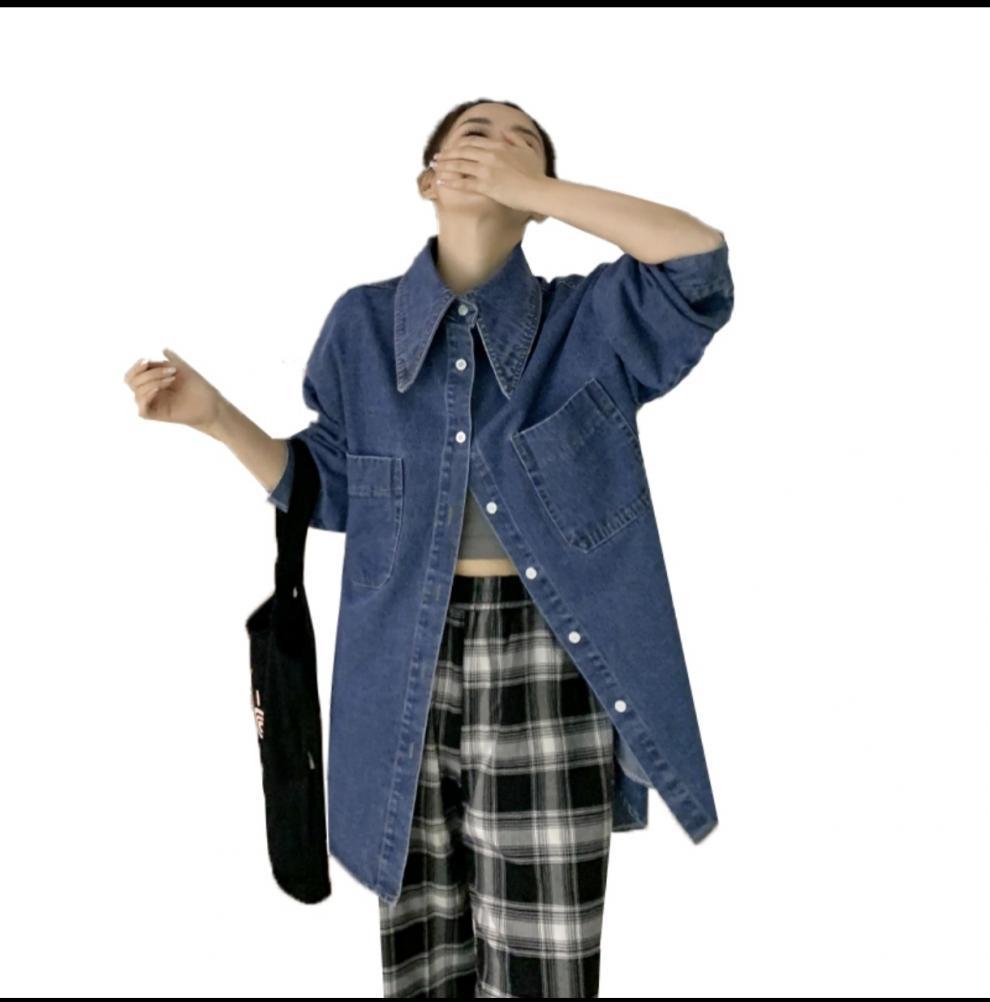 Autumn/Winter Korean-Style Loose Denim Oversized Pointed Collar Shirt Jacket