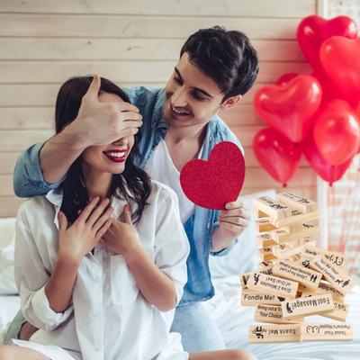 48Pcs/Set Building Block Stacking Tumble Tower Couple Date Night Question Wooden Block Adults Party Game Girlfriend Boyfriend Valentine's Day Gift