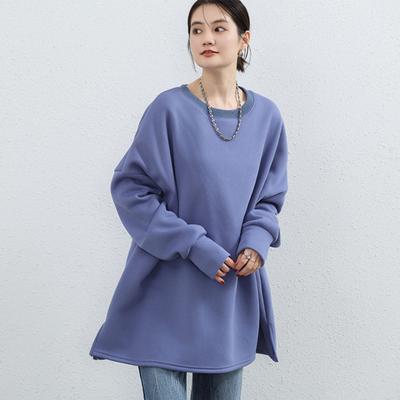 Felpa da donna autunno inverno girocollo con spacchi larghi orlo felpato polsini elastici lunghezza media pura