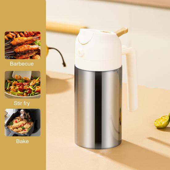 Dávkovač a rozprašovač olivového oleje 2 v 1 z nerezové oceli 360ml/430ml/500ml potravinářský olejový rozprašovač pro kuchyňské vaření, fritézu, smažení, grilování