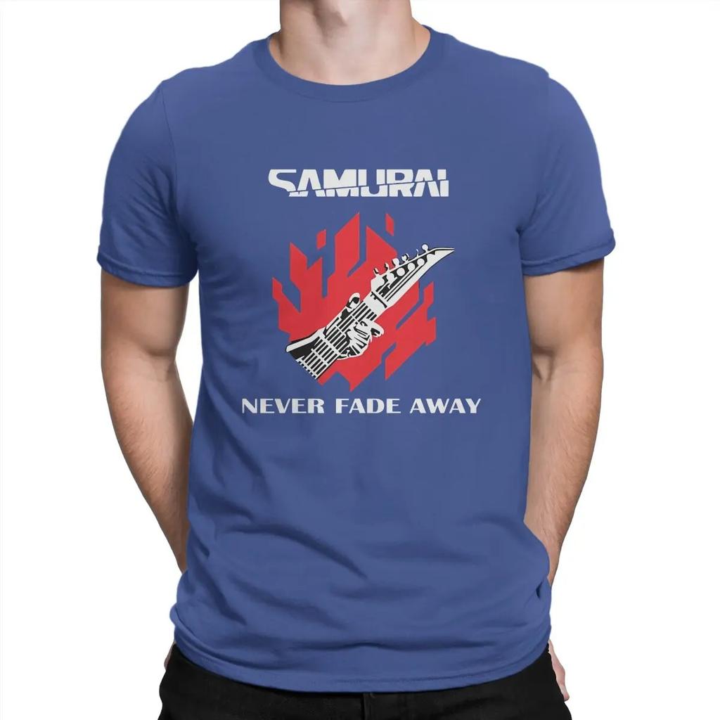 Never Fade Away T Shirt Men's Pure Cotton Awesome T-Shirts O Neck Cyber Samurai Punk Tees Short Sleeve Clothing Gift Idea