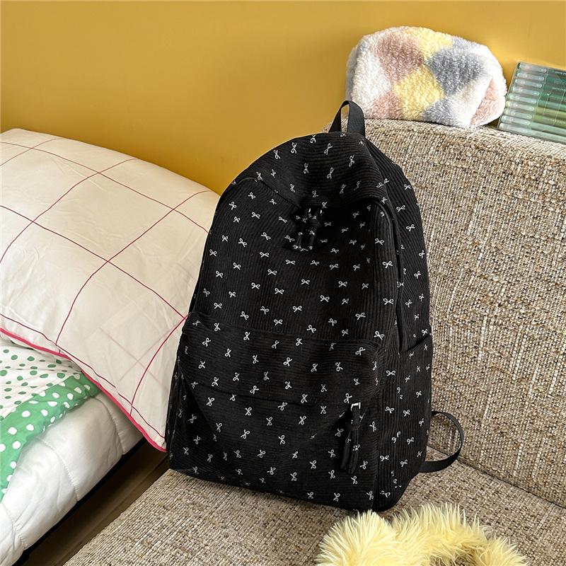 Cute Corduroy Backpack for Women School Bag Lightweight Daily Use Bookbag