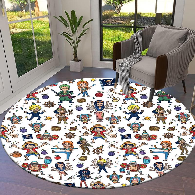 One Piece Poster Round Area Rug Carpet Rug For Living Room Bedroom Sofa Playroom Decor Nonslip Floor Mat