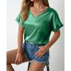 Dámský jarní a letní saténový top jednobarevný volný s kapsou s ohrnutým krátkým rukávem ležérní halenky a košile