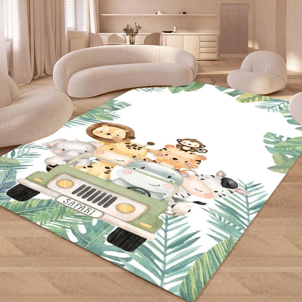 Tappeti Stampati Animali della Giungla 3D Tappeto Floreale Cartone Animato Animali del Safari per Camera da Letto Soggiorno Tappeto Antiscivolo Tappeto per Area Bambini Decorazioni