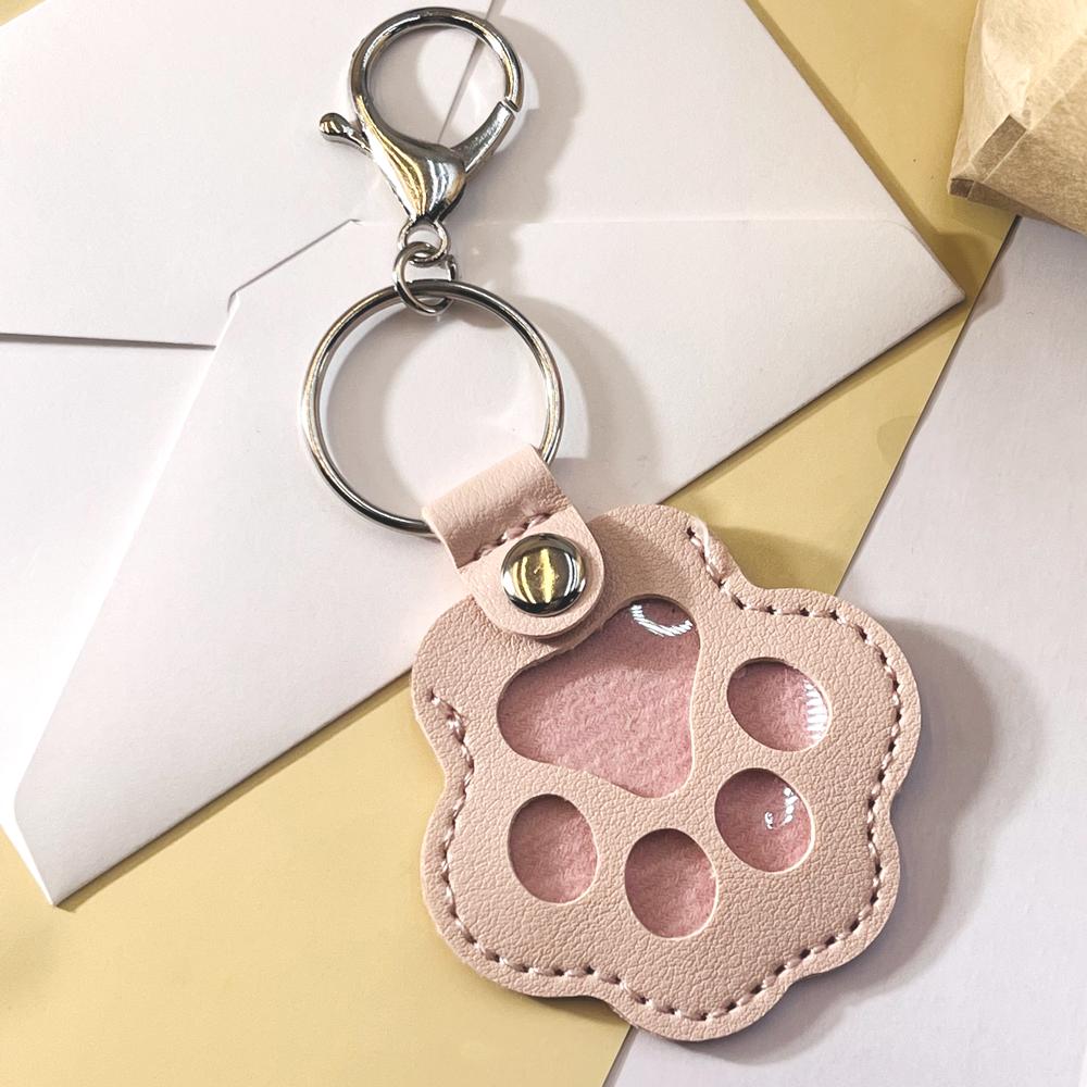 

Custom Cute Pendant Key Ring Chain Charm Memorial Cat Paw Pattern Pu Leather Keychain Dog for Pet Hair Storage Bag Keyring Gift Custom Name розовый