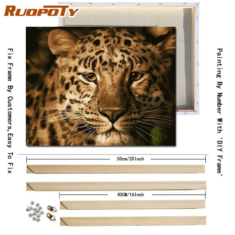 RUOPOTY DIY Frame Diy Paint By Numbers Animals Kit Acrylic Wall Art Picture By Numbers Canvas Painting For Home Decoration Arts
