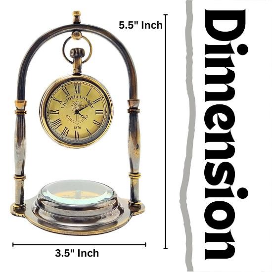Desk Clock Table Clock with Maritime Brass Compass Victoria London Nautical Brass Table Clock