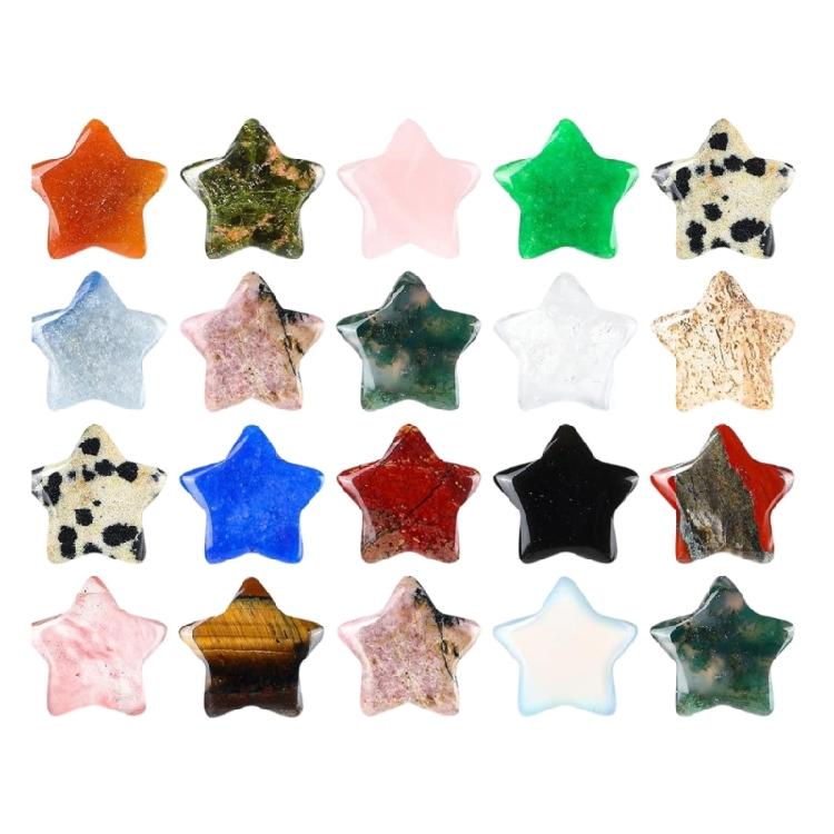 20Pcs Colorful Miniature Star Ornament 20x20mm Tiny Stone Star Decoration For Tabletop Bookshelf Festival Decoration