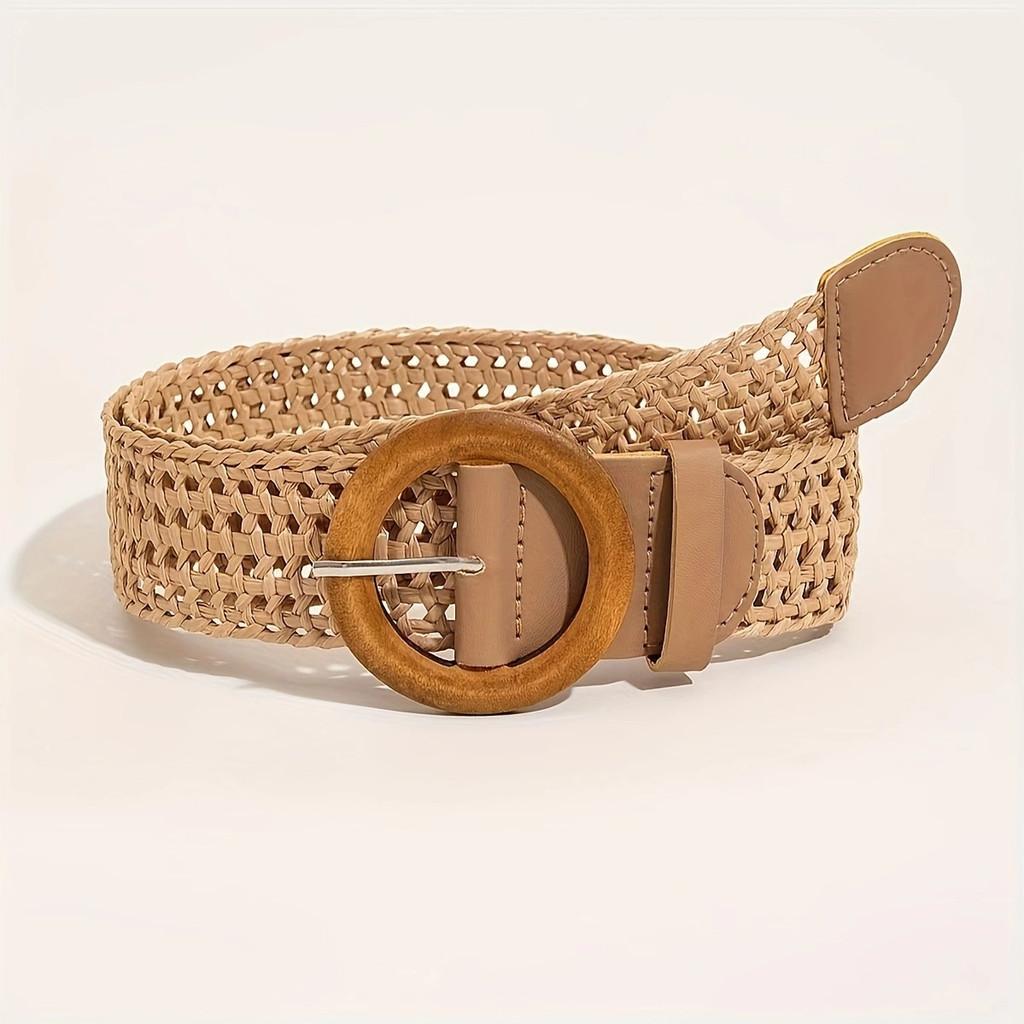 Cotton Woven Bohemian Linen Belt With Round Buckle For Women Dress Accessories