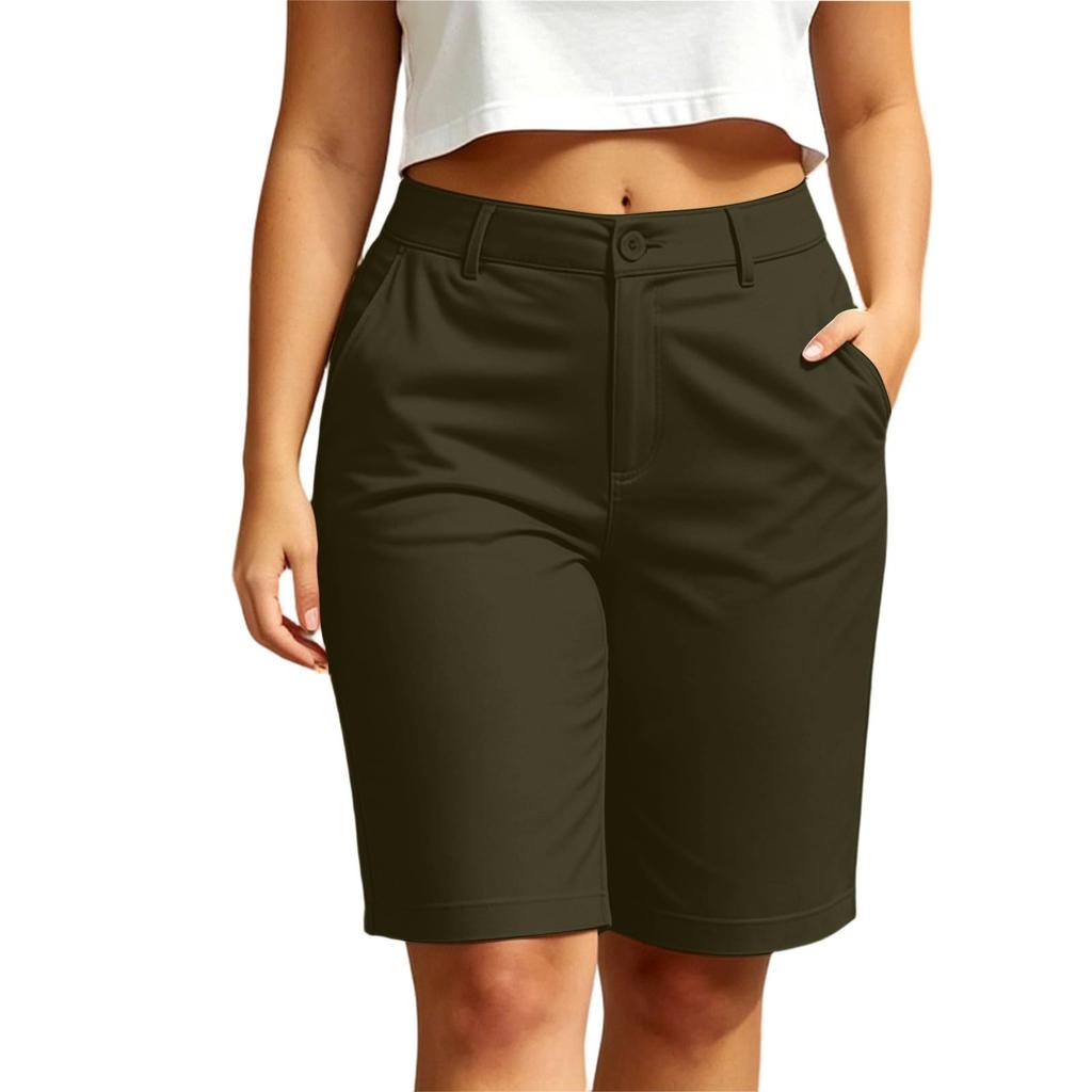 Women's Casual Summer Shorts Mid Length Stretch Waistband Lightweight Breathable Fabric Relaxed Fit Pockets Suitable for Everyday Wear