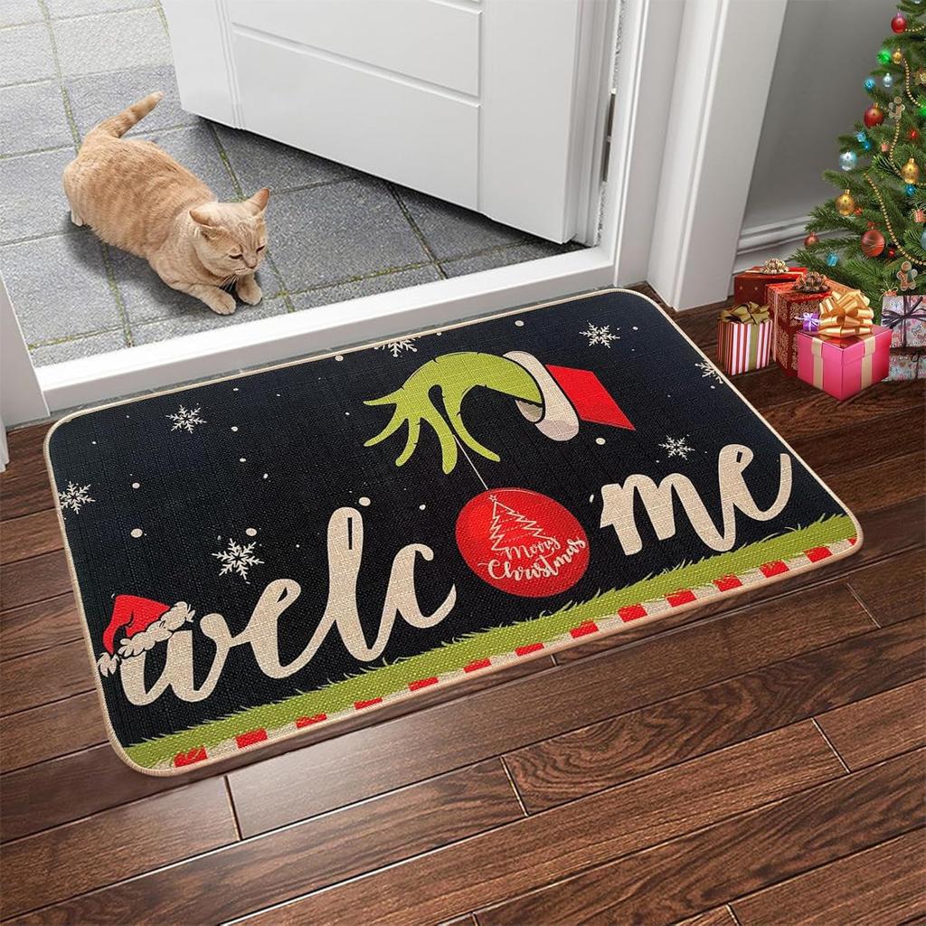 Vikama Christmas Crystal Velvet Floor Mat Festive Home Decor Indoor And Outdoor Area Carpet Merry Christmas Welcome Mat