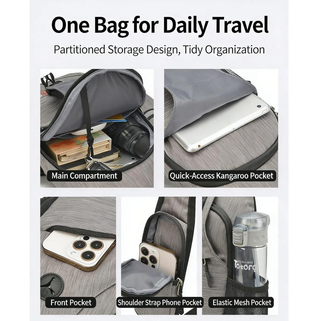 ALPINT MOUNTAIN Crossbody Bag, Chest Pack, Shoulder Bag, Portable Cycling Backpack, Casual Commuter Bag, Gray