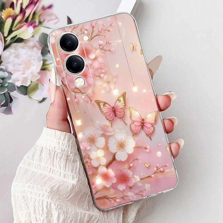 For Vivo Y29s Y29 4G 5G / Vivo Y04 4G Back Cover Girly Fashion Flower Butterfly Painting Case Soft TPU Clear Slim Silicone Funda