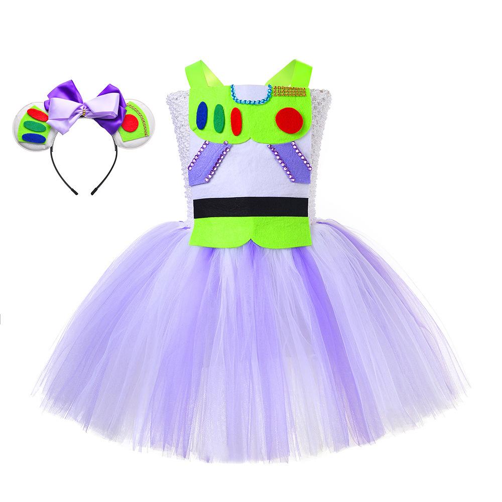 Pink Princess Tutu Dress, Retro Cowboy Denim Layered Kids Party Mesh Dress for Pretend Play